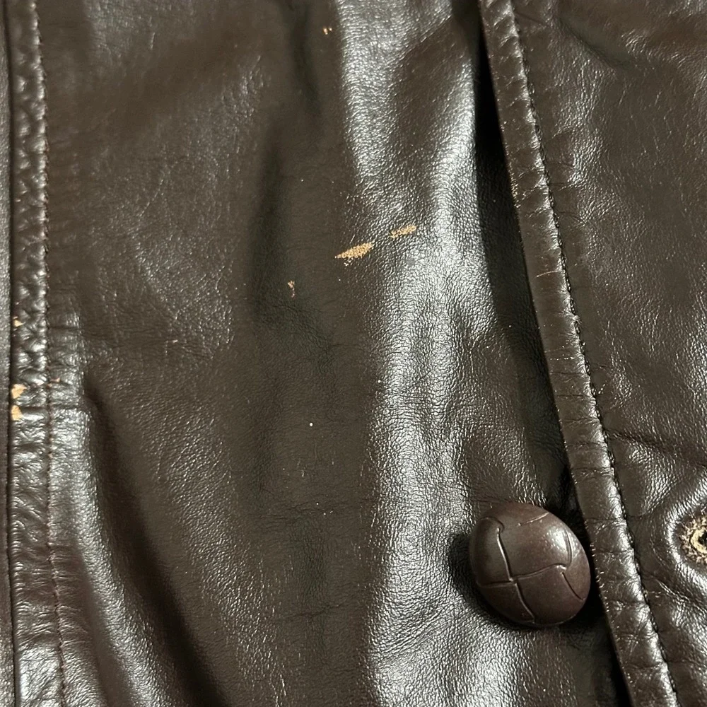 VTG Cooper Brown Leather Car Coat Jacket Made in USA Zip Out Faux Fur Liner 44 L - Picture 10 of 11